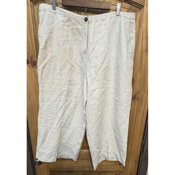 L.L. Bean Women's 100% Linen Pants 18W Regular Beige Elastic Waist Pull-On - Picture 1 of 3